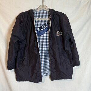 Nike Blue Gingham Hooded Jacket Embroidered Swoosh Back Broken Zipper
